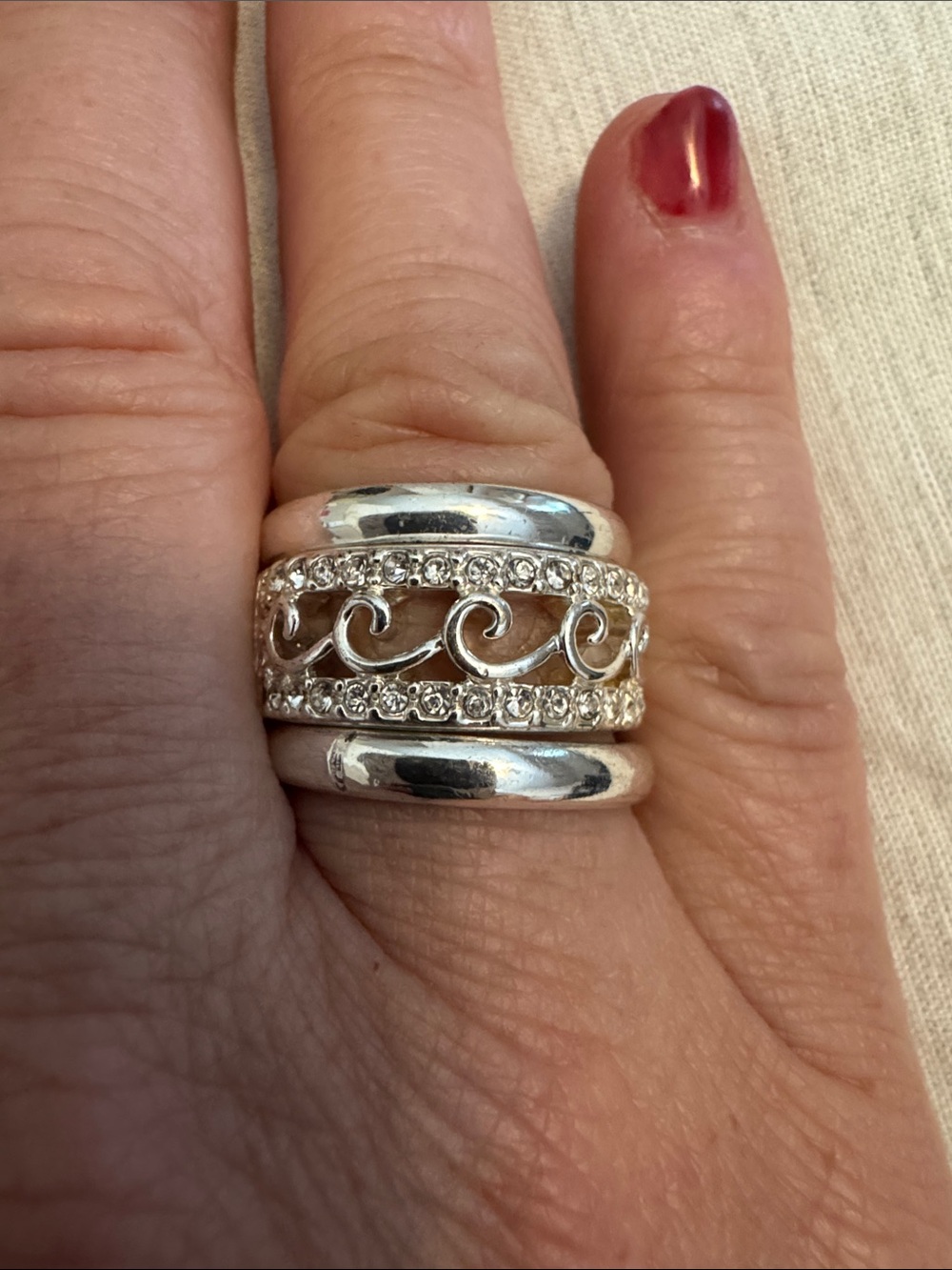 Avon Silver Swirl Crystal Band set of Ring - Women's Jewelry